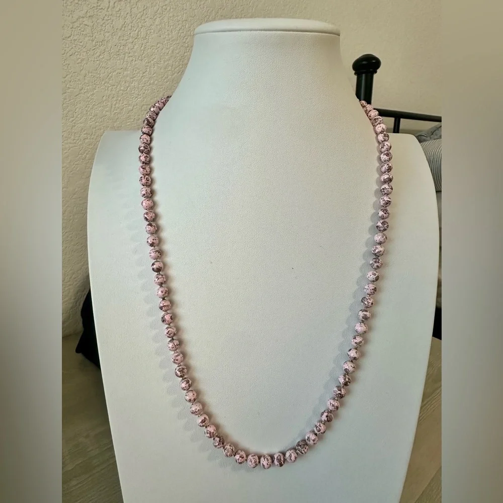 Pink Speckled Beaded Necklace | Knotted Ceramic Style Beads | Artisan Look